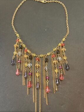 Gold-Tone Multi-Color Fringe Statement Necklace